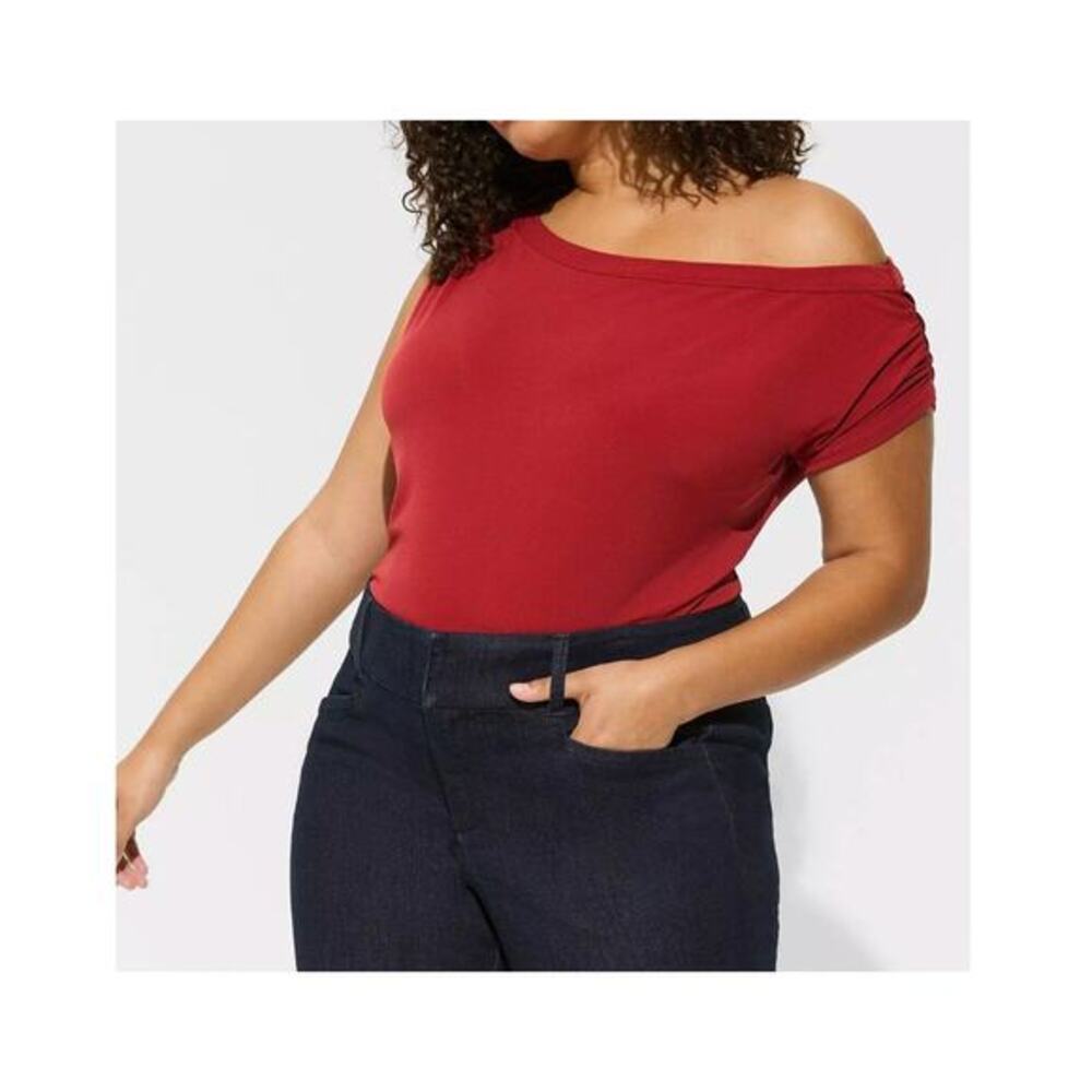Torrid Studio Knit Off‎ Shoulder Cowl Top Rhubarb Red Size 2 18/20 NTW